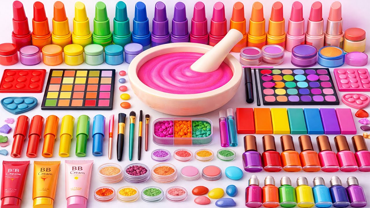 Satisfying Video How To Make Rainbow Eyeshadow Slime Mixing Glitter Makeup Cosmetics