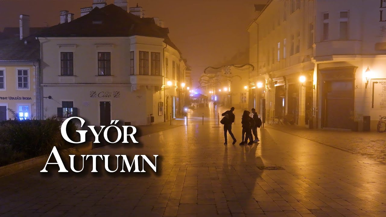 Autumn fog in Győr Hungary - night walk | Őszi ködös séta Győrben | 4K