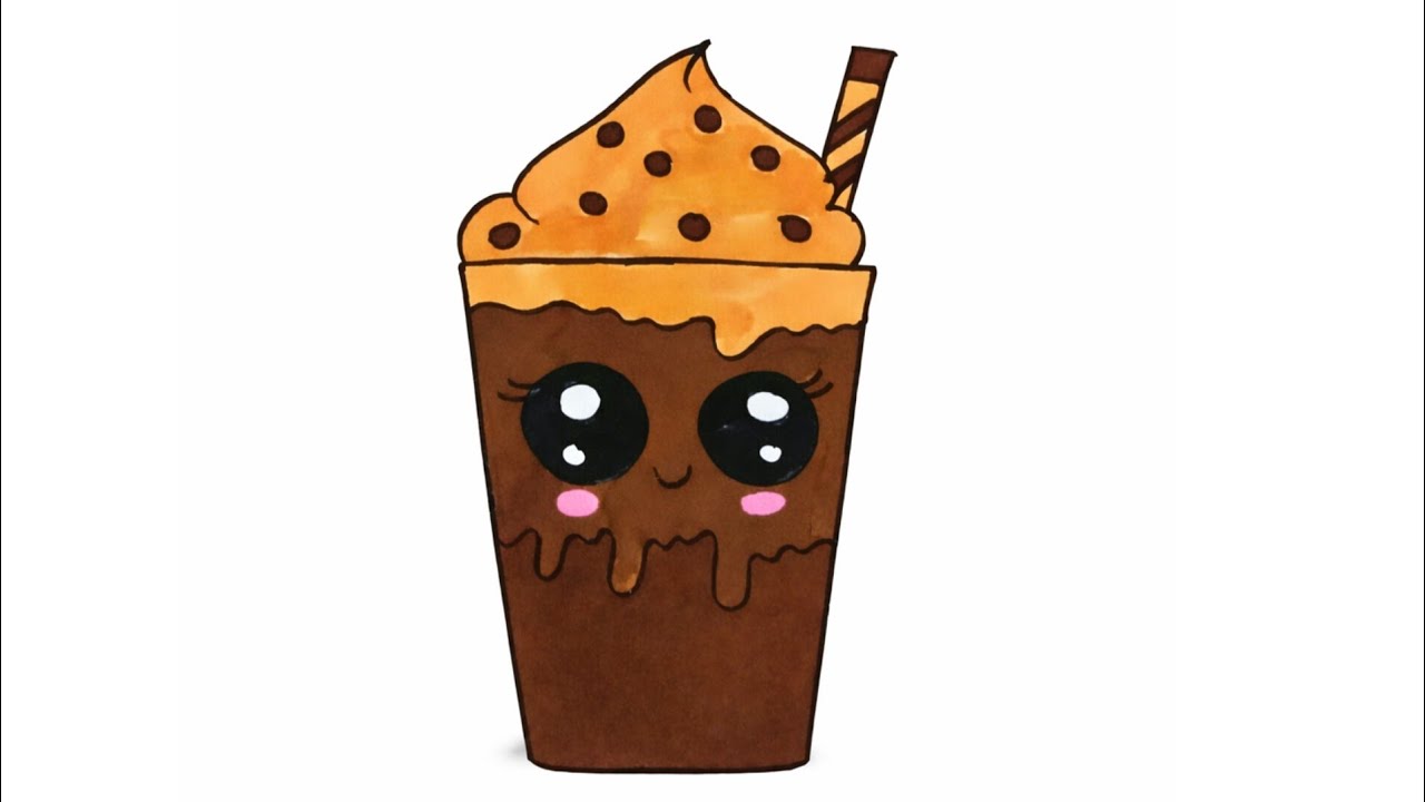 How To Draw a Cute Chocolate Ice Cream milkshake | Easy kawaii Dessert Drawing