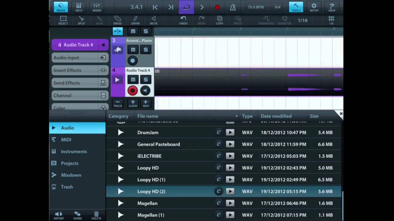 Cubasis and iPolysix through Audiobus and LoopyHD on iPad