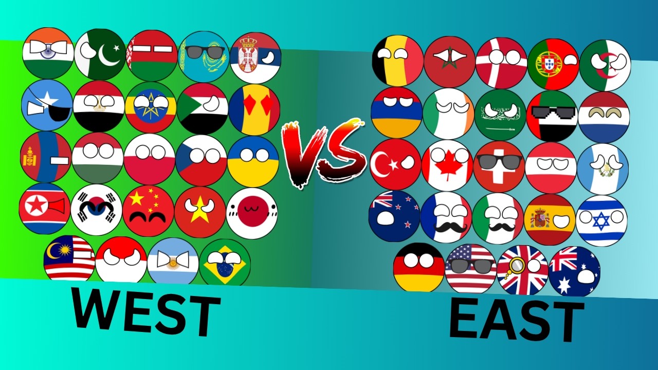 Marble Race West VS East marble Race Rematch! (48 Countryballs)