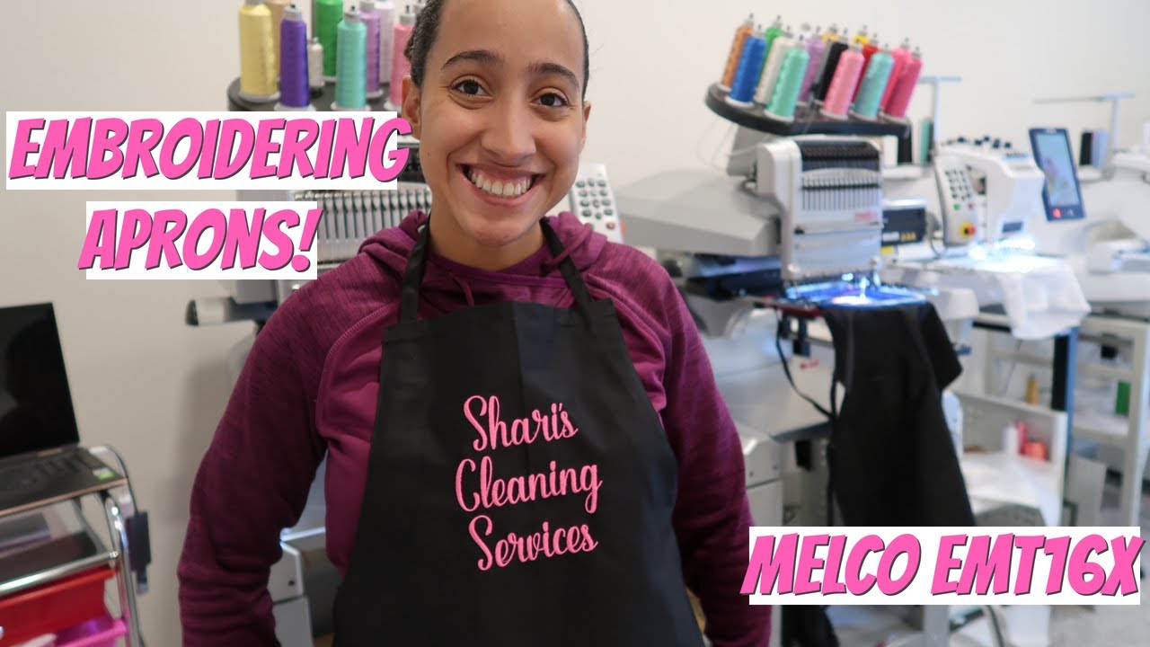 Embroidering Aprons on the Melco EMT16X Embroidery Machine!