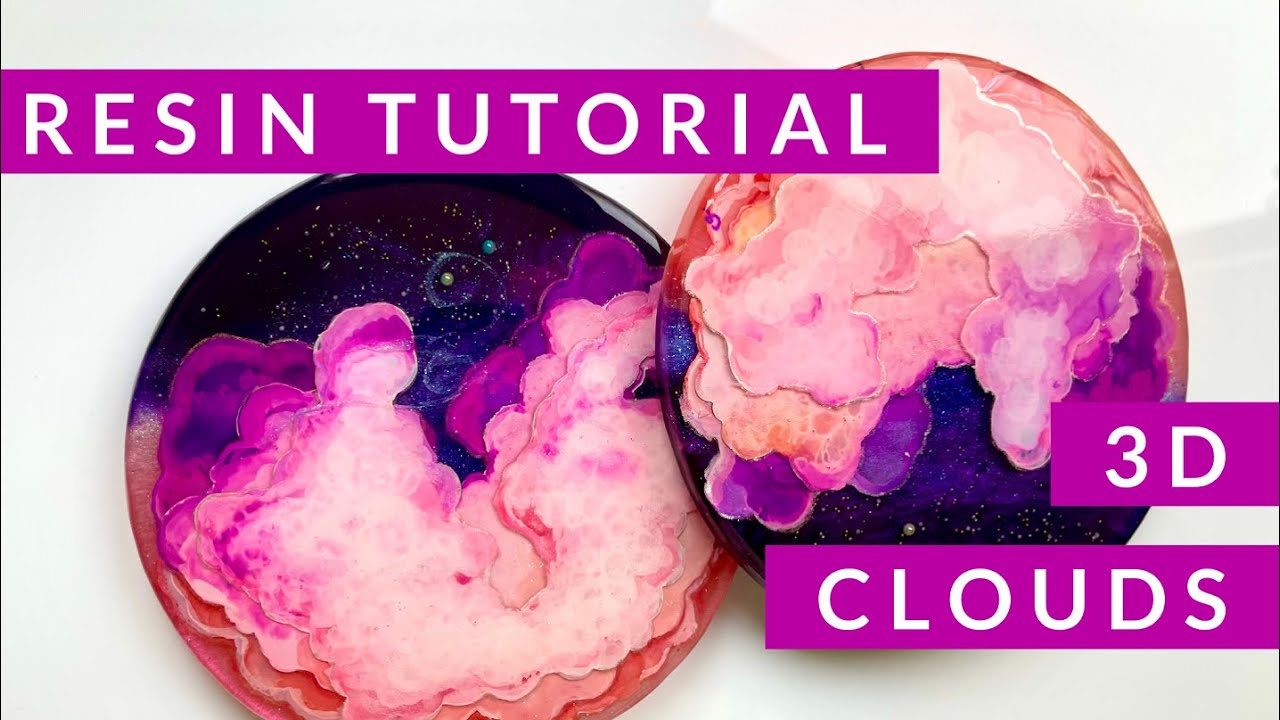 Resin Coasters with 3D clouds: aurora colors coral, pinks & purples using alcohol ink & mica powders