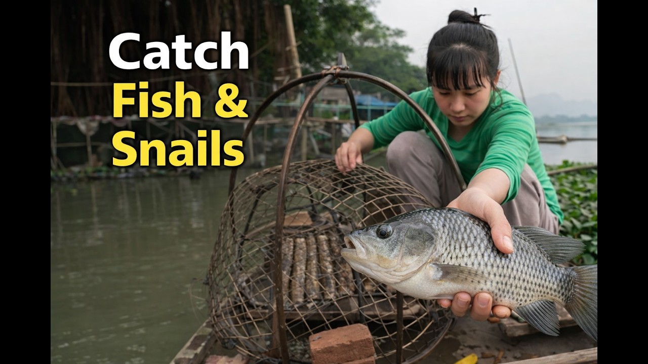 A Mother and Her Baby Struggling to Survive… Catching Fish and Snails for Food