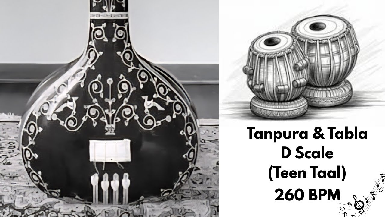Tabla and Tanpura Scale D || Teen taal (260 BPM) ||  Tabla with Tanpura