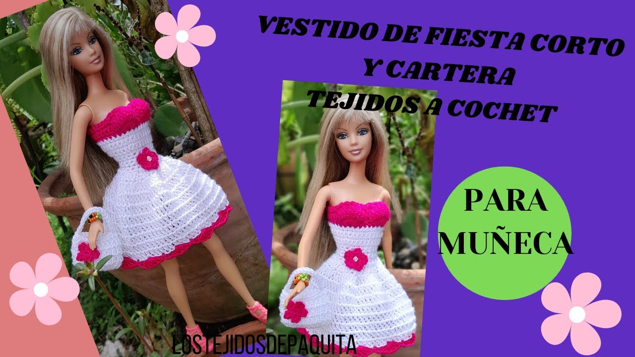 LINDO VESTIDO Y CARTERA TEJIDOS A CROCHET PARA MUÑECA FÁCIL