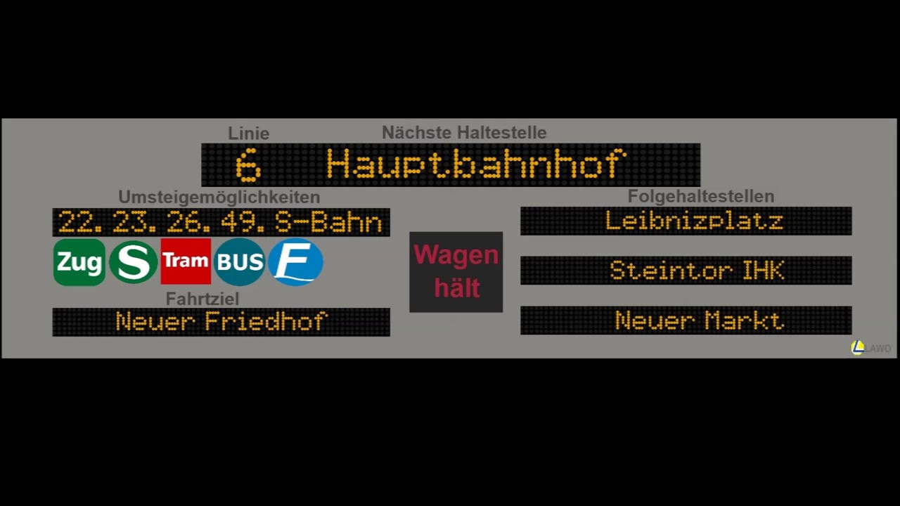 Ansagen Straßenbahn Rostock [Linie 6 | RSAG] [mit Haltestellenanzeige 6N1]