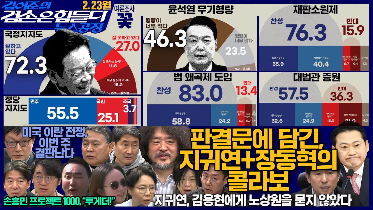 김어준의 겸손은힘들다 뉴스공장 2026년 2월 23일 월요일 [김흥종, 이희수, 홍사훈, 노영희, 주진우, 오혁진, 이광수, 채상욱, 여론조사, 동네사람들]