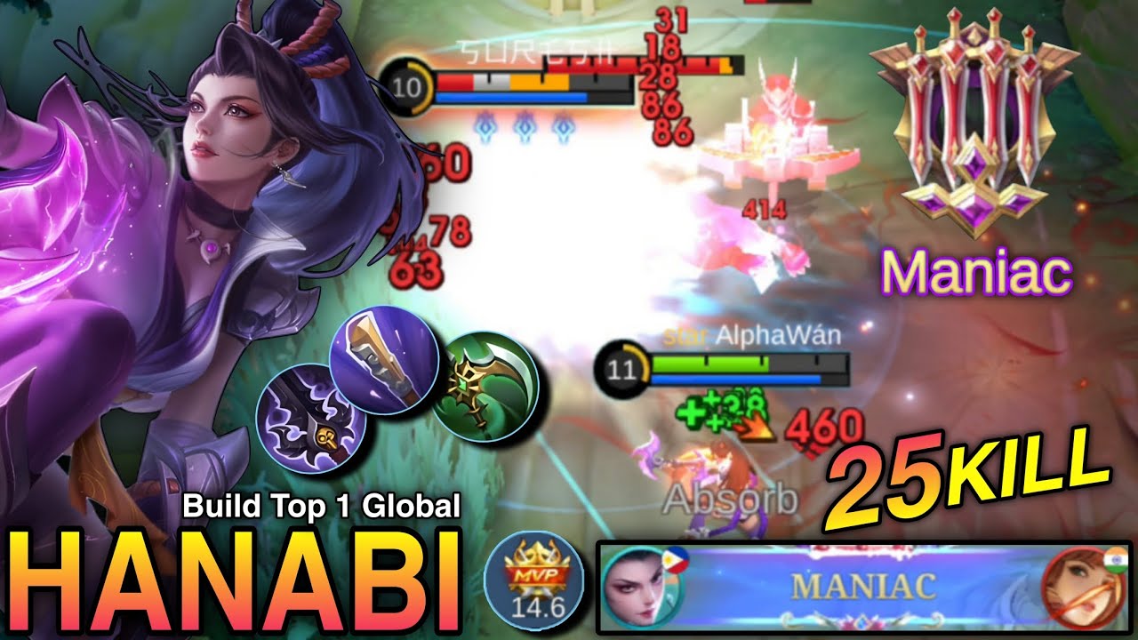 25 Kills + MANIAC!! MVP 14.6 Points Hanabi Brutal Critical DMG - Build Top 1 Global Hanabi ~ MLBB