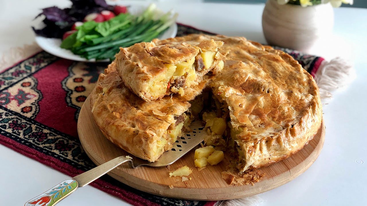 Лезгинский слоеный пирог с картофелем и вяленым мясом Цкан. Лезги Цъкан!