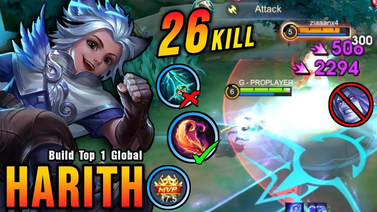 26 Kills!! MVP 17.5 Points Harith Best Build Gold Lane!! - Build Top 1 Global Harith ~ MLBB
