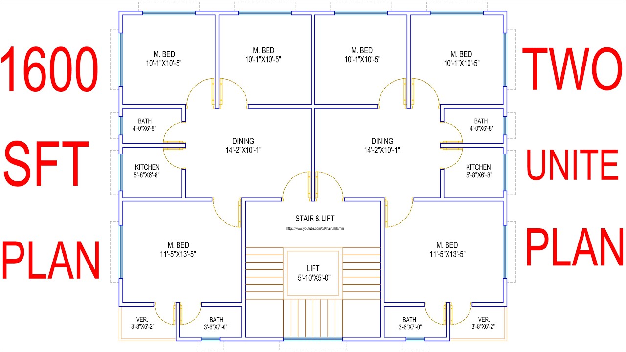 HOUSE PLAN DESIGN | EP 130 | 1600 SQUARE FEET TWO-UNIT HOUSE PLAN | LAYOUT PLAN