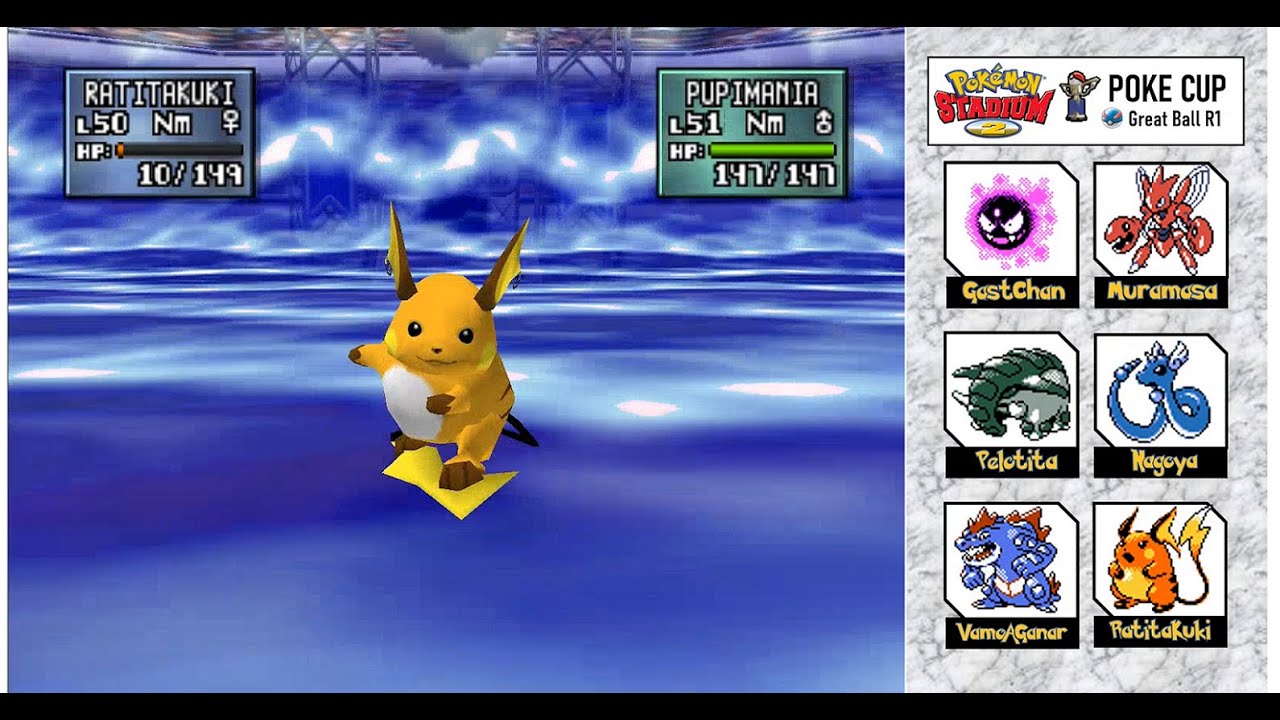 ¡Surfing RAICHU rocks! Pokemon Stadium 2 - Poke Cup Great Ball R1 (Petit Team)