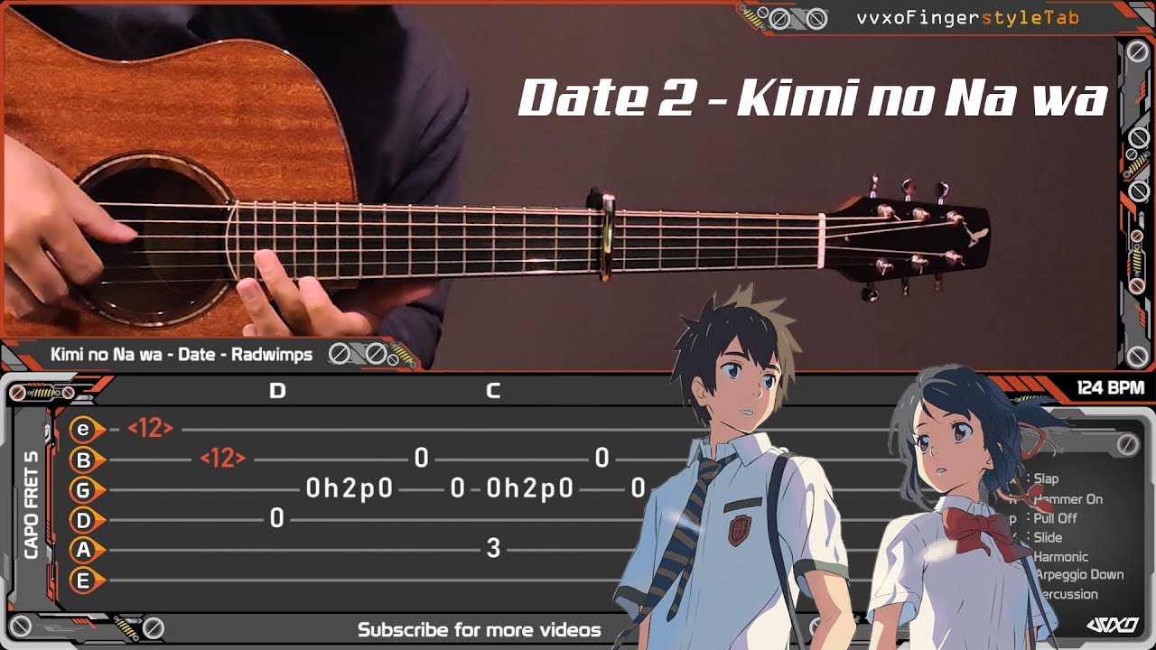 Kimi no Na wa (Your name) - Date 2 - RADWIMPS - Fingerstyle Guitar Cover | TAB Tutorial