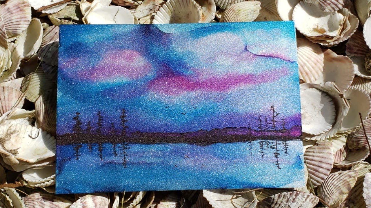 Easy Alcohol Ink Landscape on Ranger's Silver Sparkle Cardstock