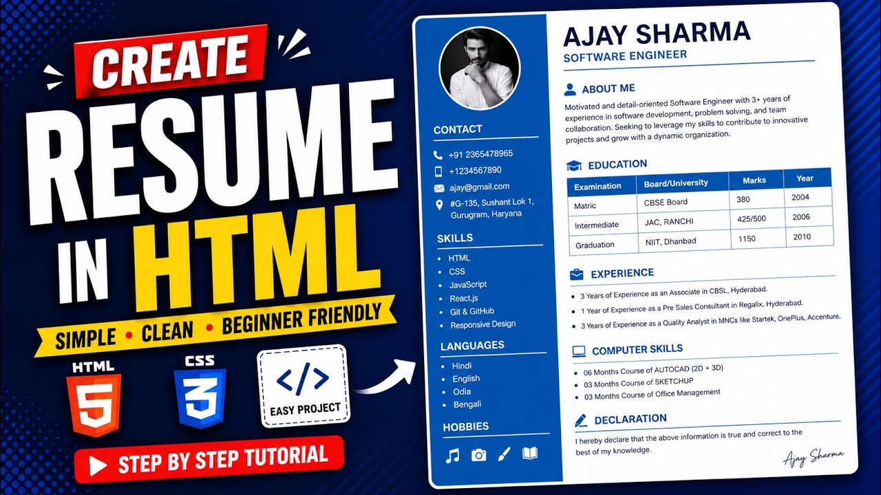 #03 Create CV in HTML & CSS | Modern Resume Website Tutorial | HTML Resume Project
