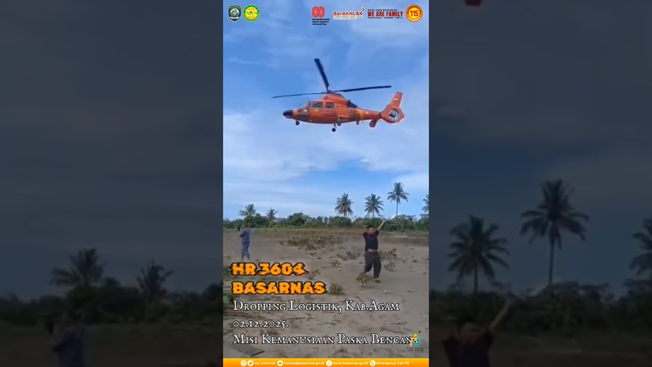 Proses Dropping Logistik Menggunakan Helikopter Basarnas di Kab. Agam #shorts