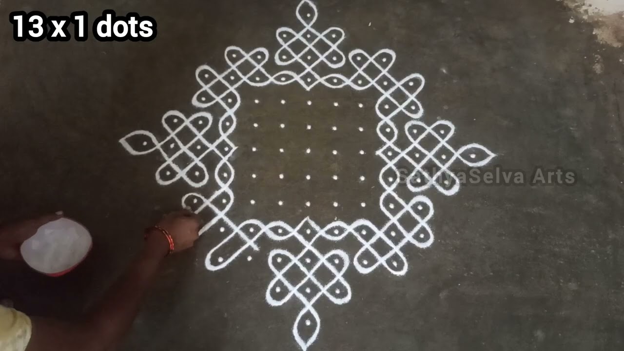 13 dots kambi kolam series episode 14 | traditional sikku kolam tutorial | SathyaSelva Arts