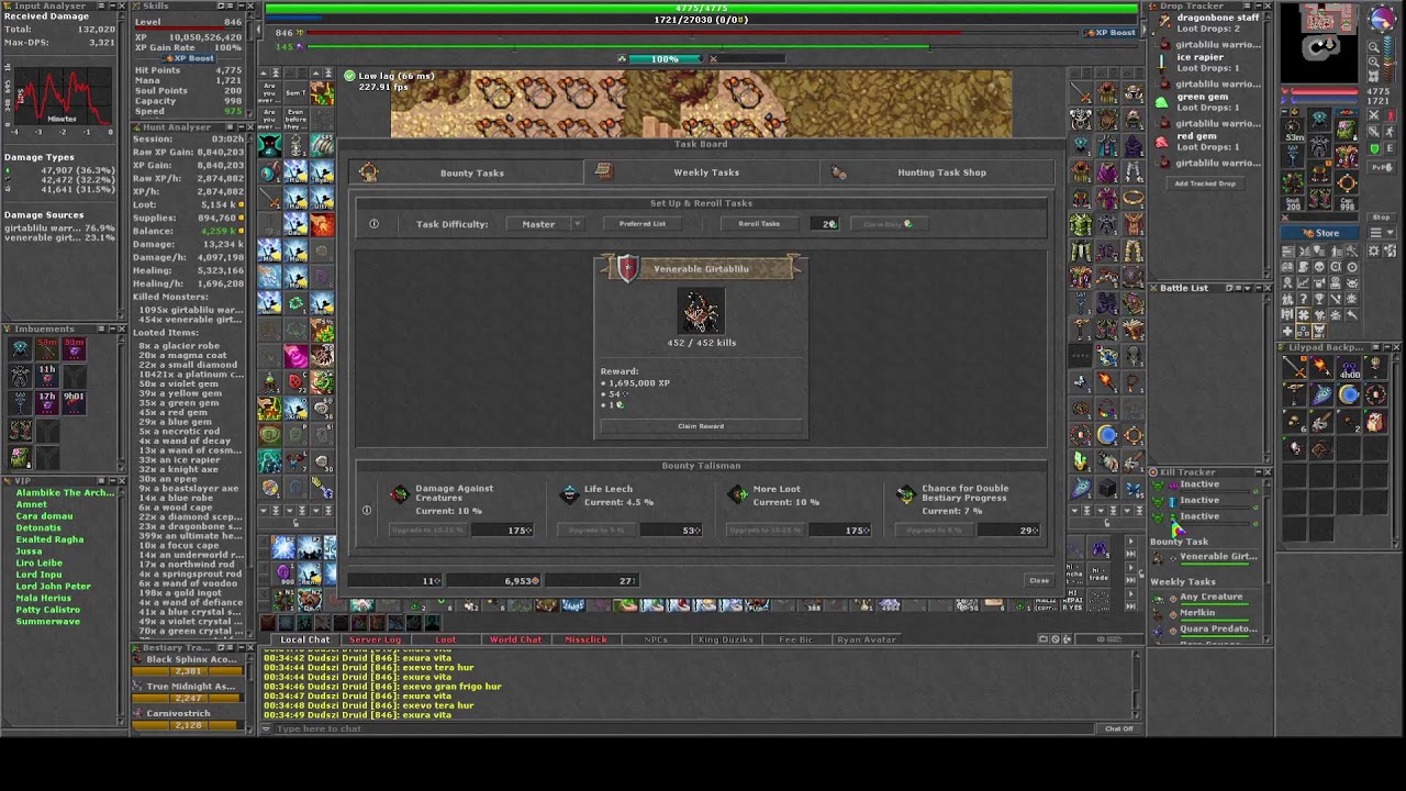 Bounty task de Venerable Girtabilu 452/452 Elder Druid 850 Kalibra #tibia #mmorpg #bountytask