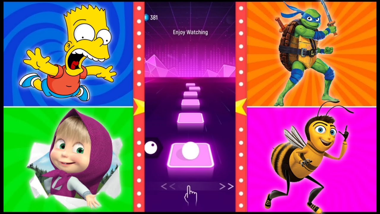Tiles Hop Cartoon Battle – Bart vs Ninja vs Bee vs Masha!