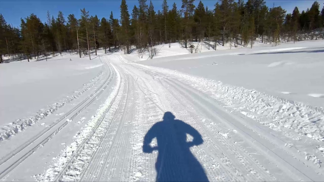 Lapland, Finland, Enontekio, Hetta - Pyhäkero cabin to Hetta snowbiking.  April 2021