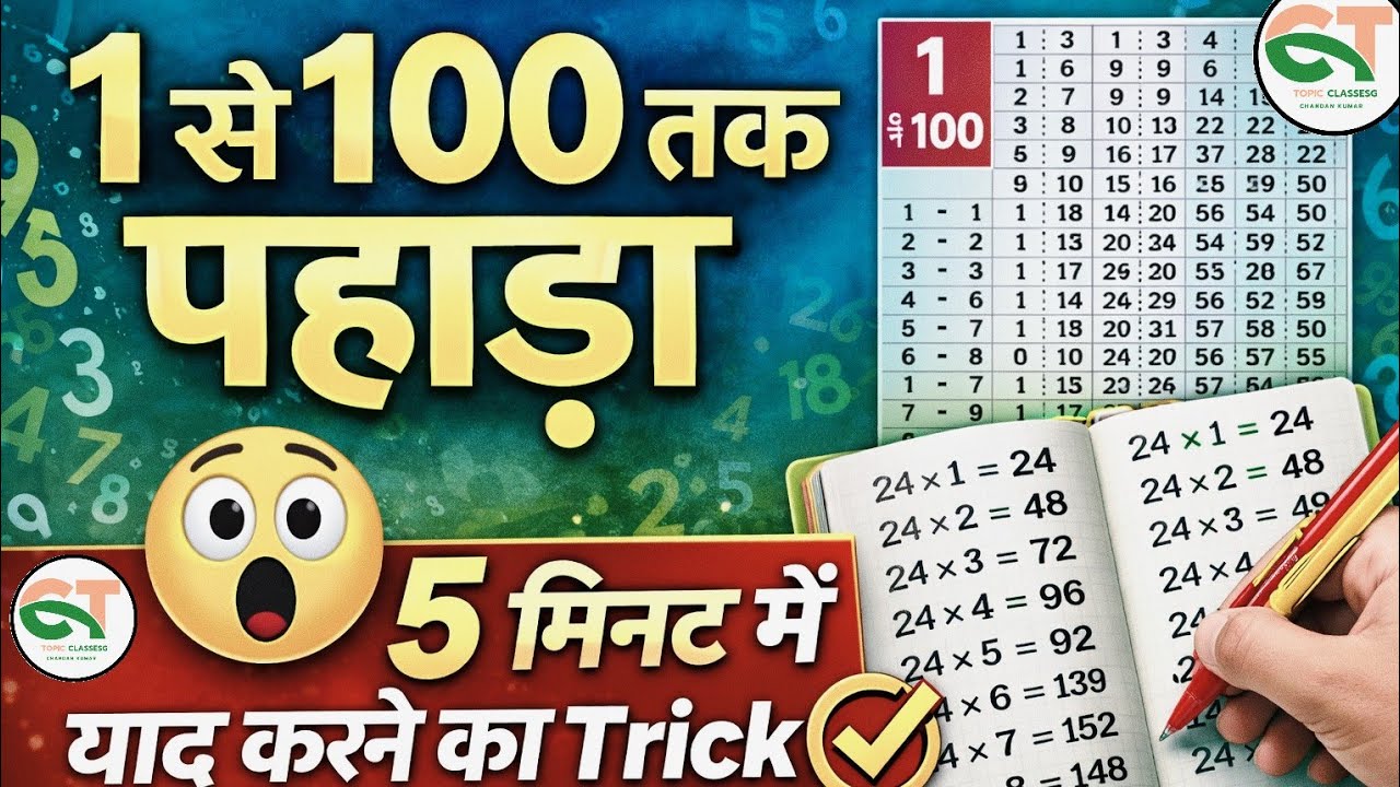 1 से 100 तक पहाड़ा | Tables 1 to 100 | 1 से 100 तक पहाड़ा  | 5 मिनट में याद करने का Trick