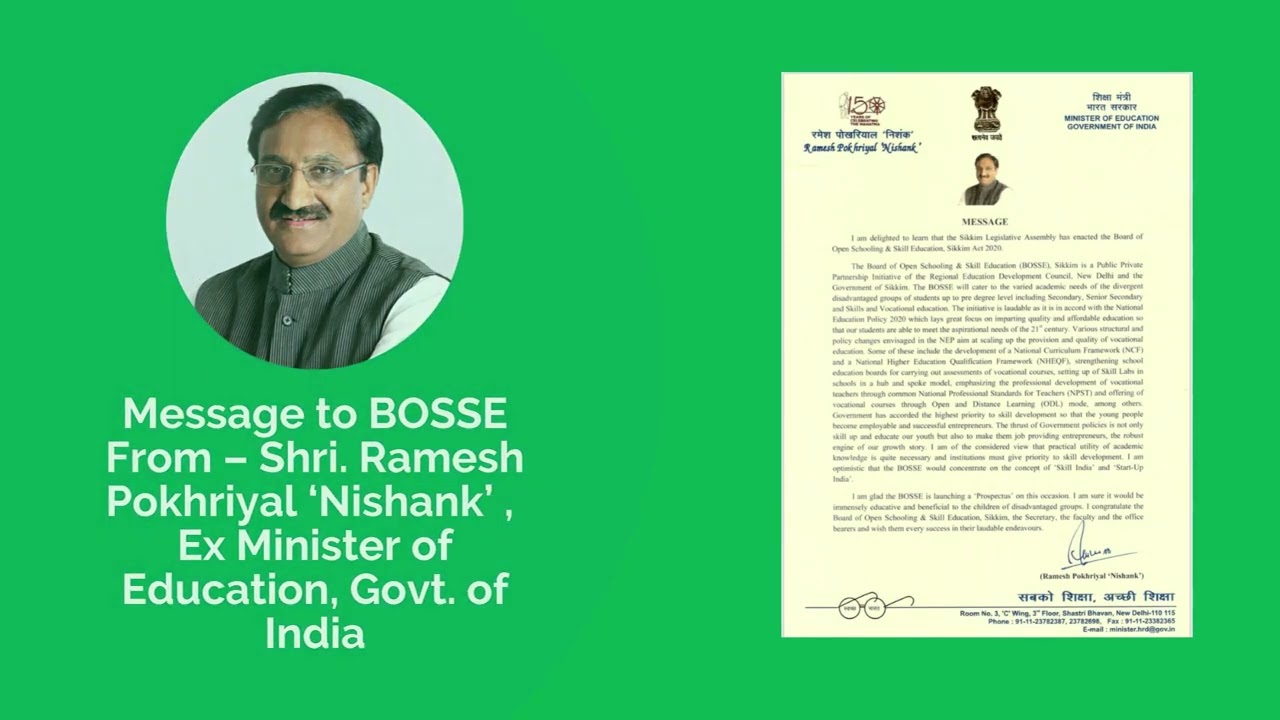 Recognition and Approvals - BOSSE - Board of Open Schooling and Skill Education (BOSSE), Sikkim