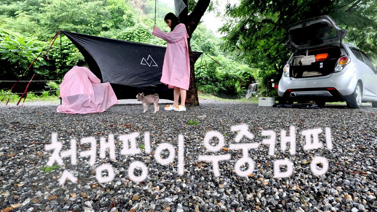 첫캠핑이 우중캠핑 / 밀푀유나베 / 삼겹살 / 가평펫밀리파크타운 / 경차에 캠핑용품 싣기