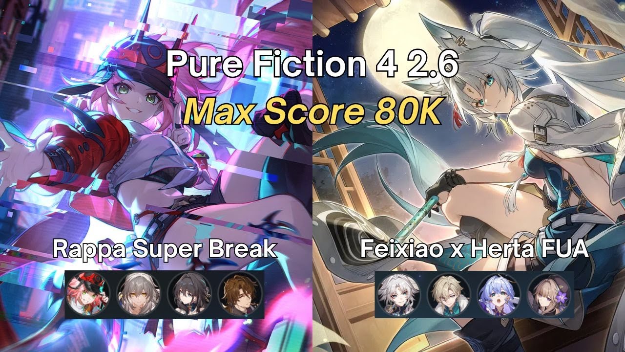 Pure Fiction 2.6 Floor 4 Max Score 80K | Rappa Super Break & Feixiao x Herta FUA | Honkai: Star Rail