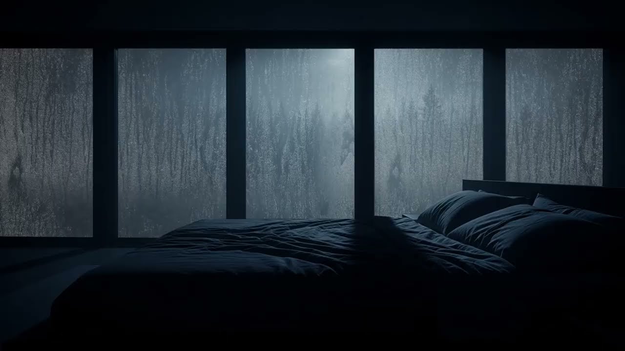 Heavy Rain on Window in a Forest Bedroom - Soothing Nature Sounds for Relaxing and Sleeping