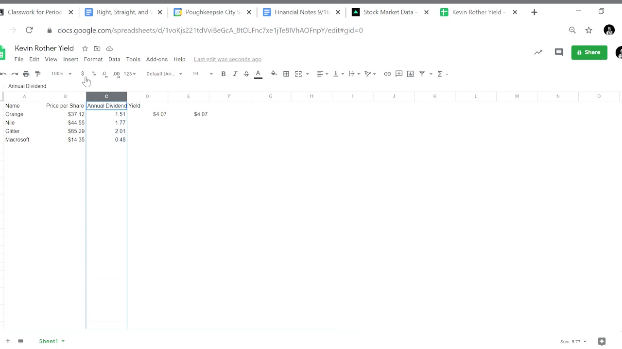 Calculating Yield with a Spreadsheet
