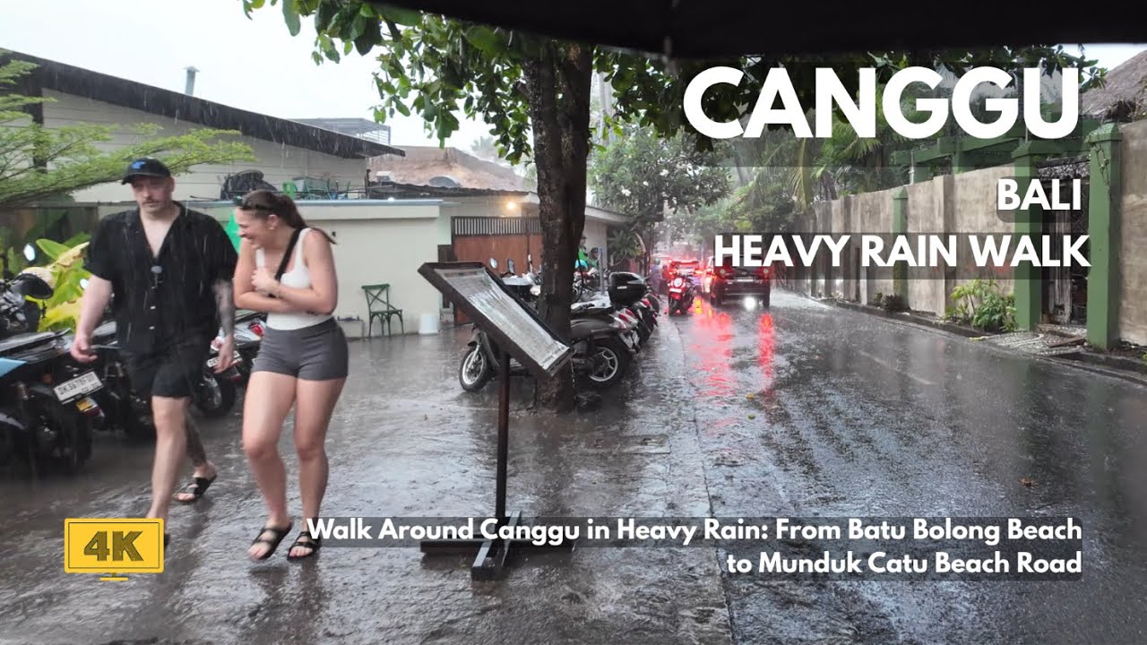 CANGGU, Bali Heavy Rain Walk Around Batu Bolong & Munduk Catu Beach Bali Walking Tour 4K/60fps