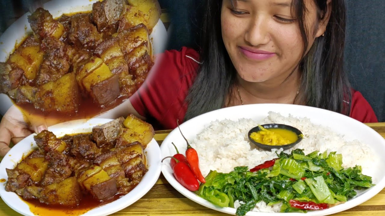 PORK CURRY+LAI SAAG+ MASTERD LEAF+BAMBOO SHOOTS MUKBANG 🤤