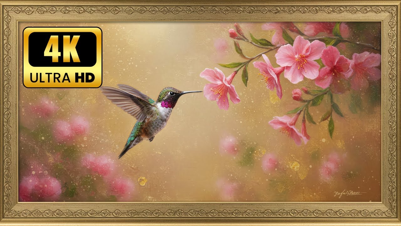 Witness Hummingbird Majesty in Stunning 4K | Vintage Gold Frame TV ART | Screensaver for TV
