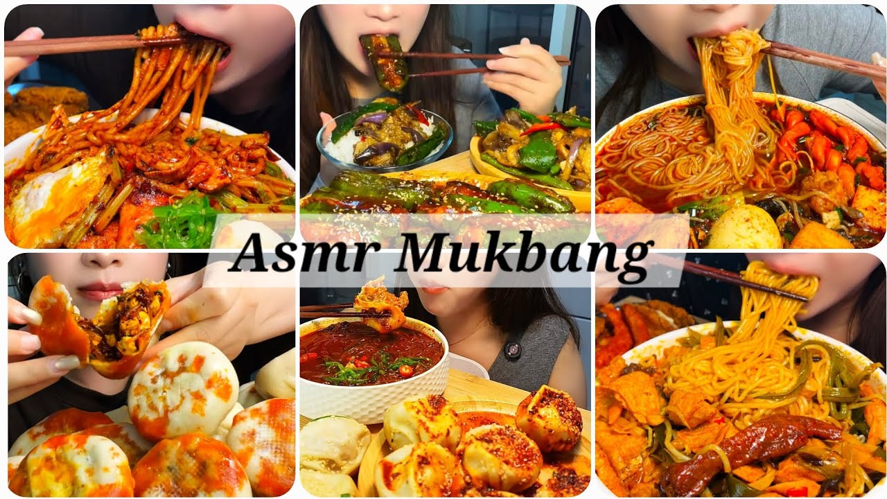 ASMR MUKBANG | Spicy noodles and Steamed dumplings | Green chilli meat & Steamed Rice and 🌶HOTPOT 🍜