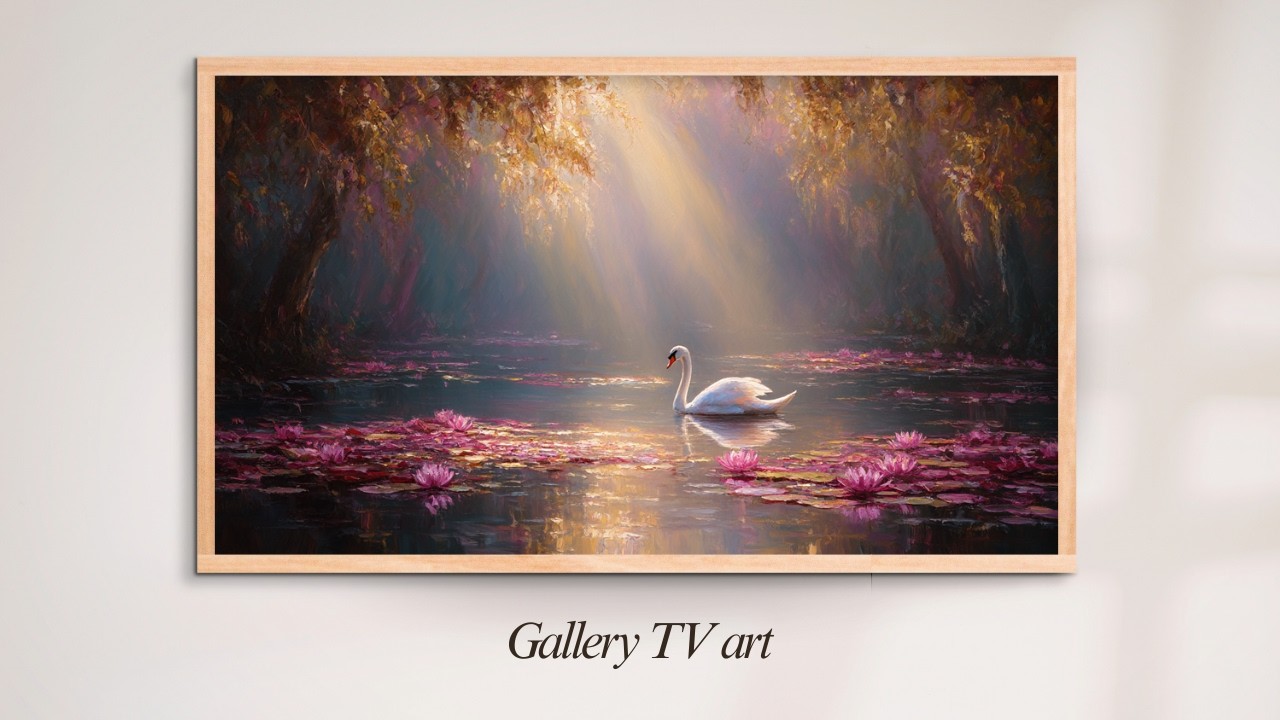Swan in a Luminous Water Garden (2H) | Romantic Impressionist Art for TV