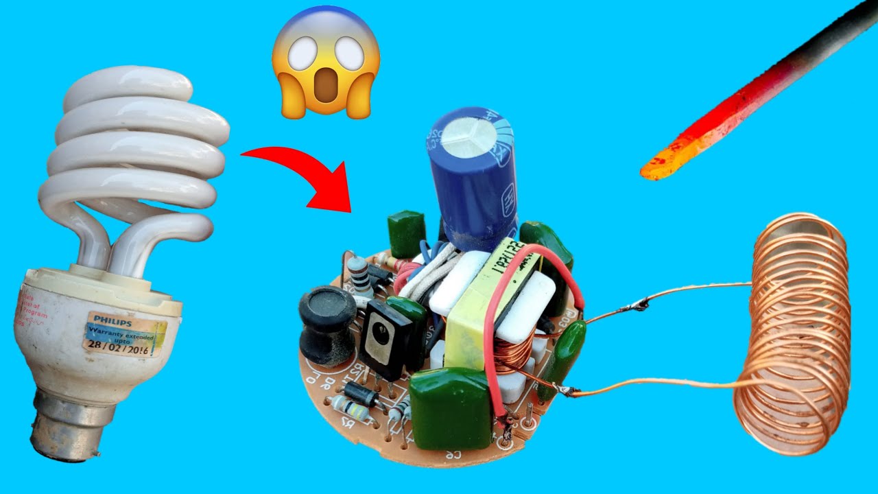 How to Make Induction Heater From Old CFL Lamps | Make Powerful induction heater at home