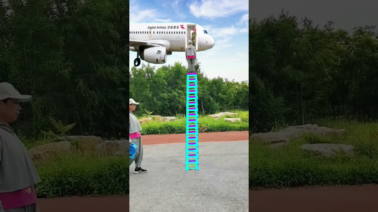 Let&rsquo;s take a color-changing ladder to watch the plane together. Original video. Please do not ta