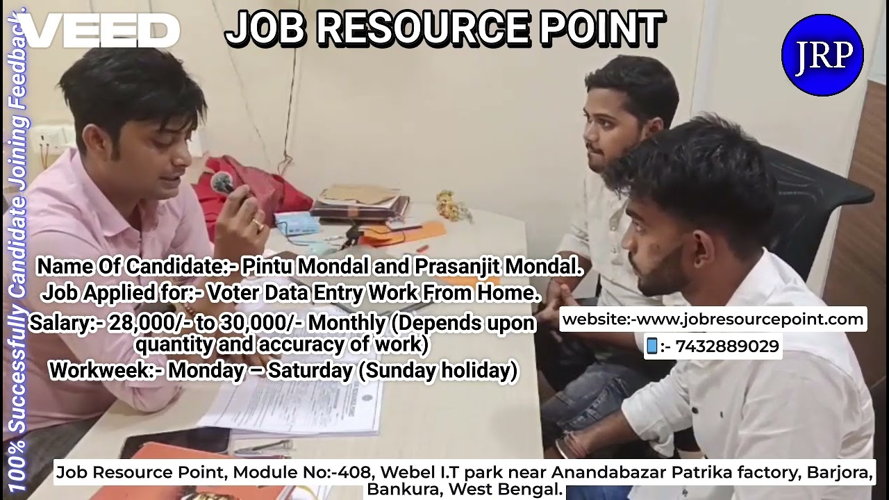 Work from home, Voter data entry Jobs in Malda | Latest job application at Jrp | 06/11/2025