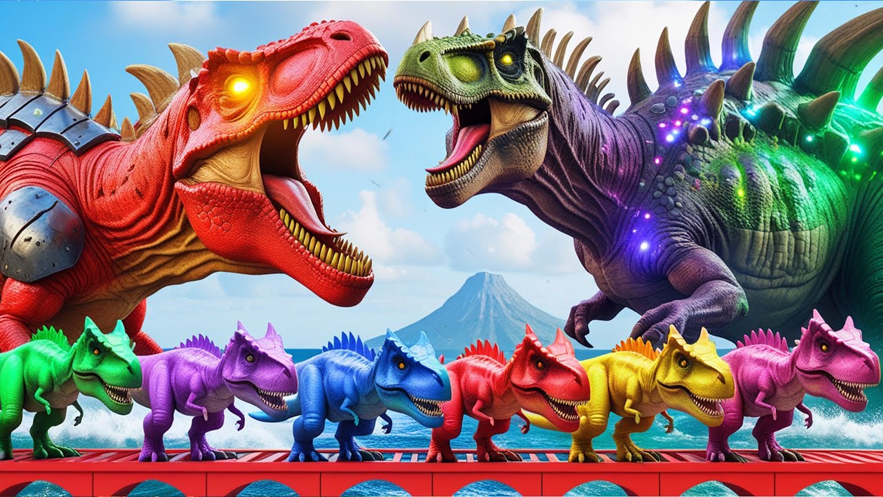 ALL DINOSAURUS BATTLE T-REX vs DISTORTUS REX SPIDER-MAN FIGHTING IN JURASSIC WORLD EVOLUTION 2