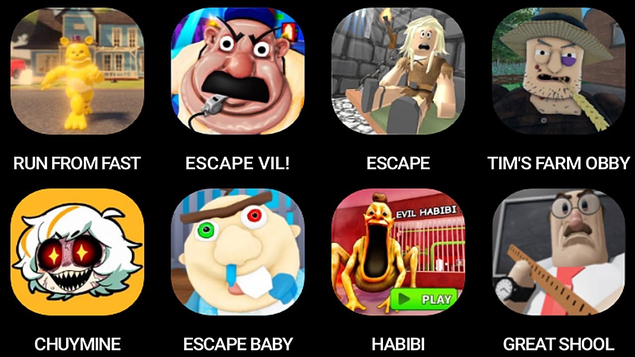 Run From Fast Freddbear, Great Shool Breakout, Escape Baby Abrbo Daycae, Tim Farm Obby,