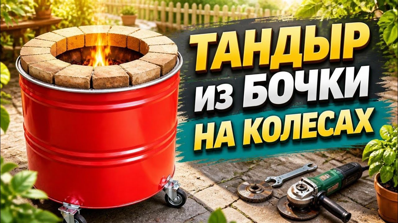 Тандыр из бочки на колёсах
