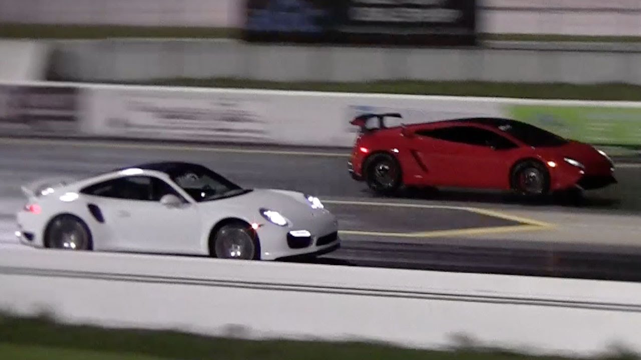 Lamborghini Gallardo LP570-4 Super Trofeo Stradale vs 2013 Porsche 991 Turbo Drag Racing 1/4 Mile