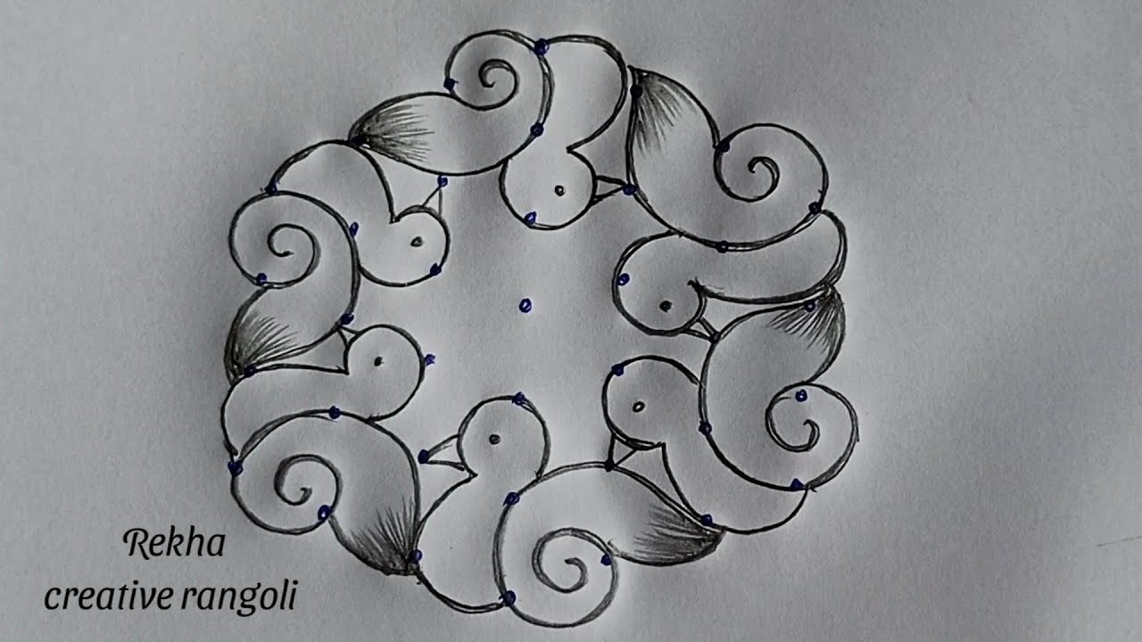 peacock rangoli (7*4) dots | mayil kolam | kolam with dots | latest rangoli 
