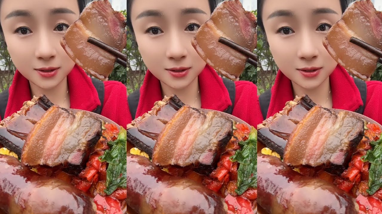 Homemade Mukbang 🔥 Eating Red Chili  Braised Pork Belly With Sauce Spicy 🥵 I Super Delicious! #asmr 