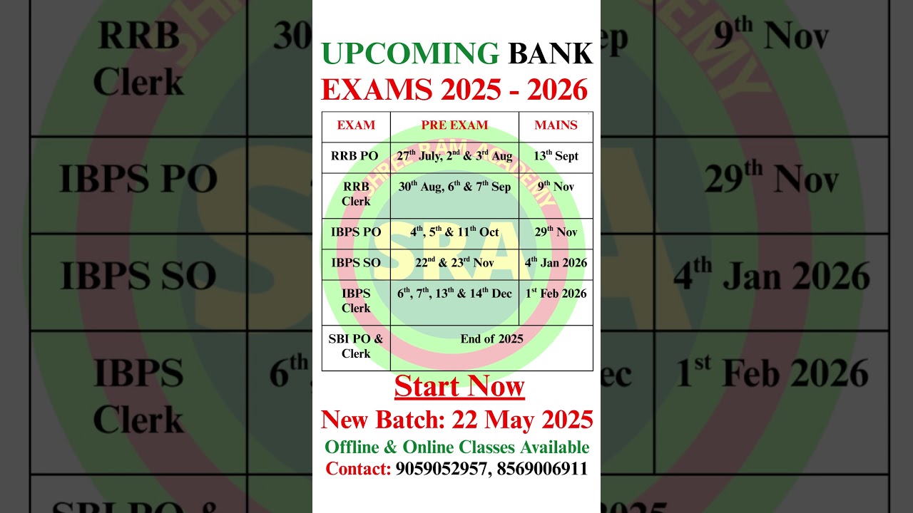 Upcoming Bank & Insurance Exam Dates 2025-26 | Prelims Mains Interview Exam Dates #bankexam #ibps