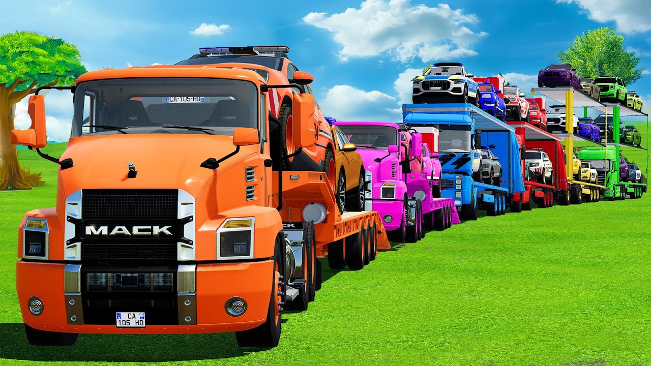 SMALL TO MASSIVE CONVOY TRANSPORT WITH POLICE CARS, DACIA, FORD, AUDI, VOLKSWAGEN & TRUCKS - FS22