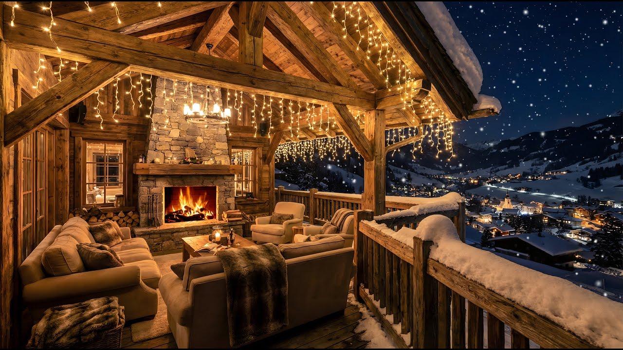 Deep Winter Sanctuary ❄️ Cozy Mountain Porch Ambience & Relaxing Piano Music 4K