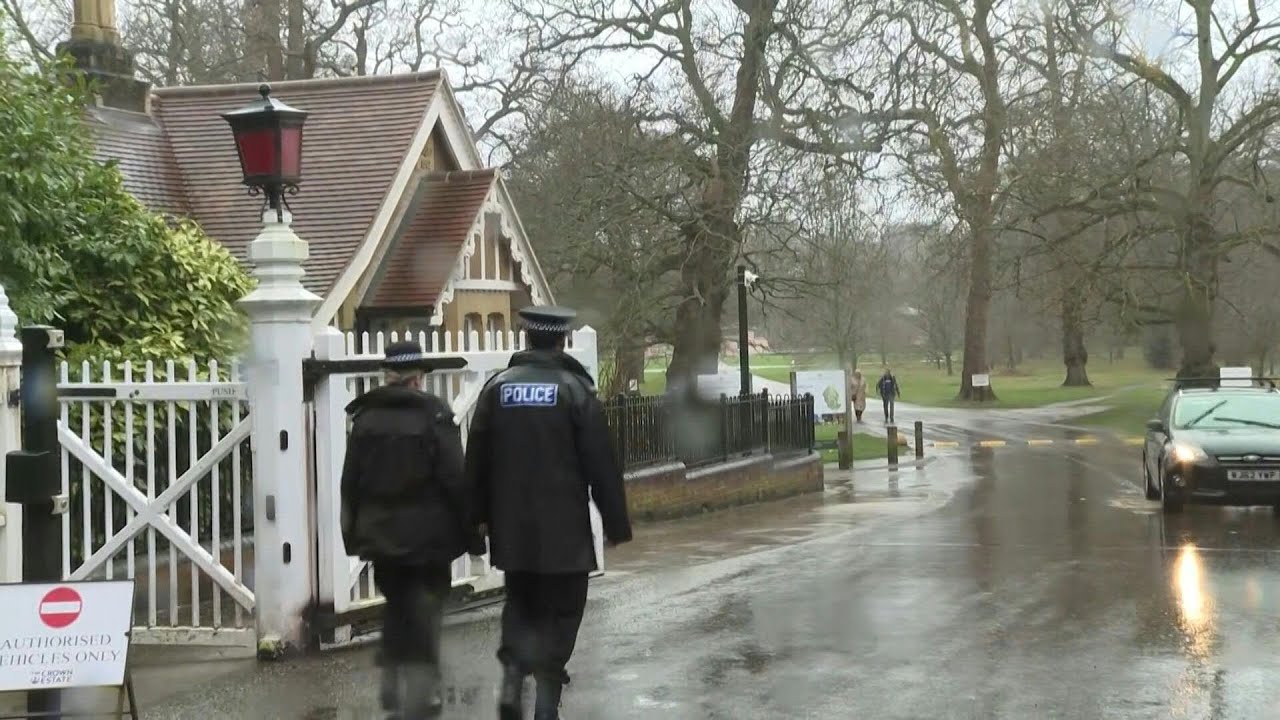 Police at entrance to Royal Lodge, former home of ex-Prince Andrew | AFP
