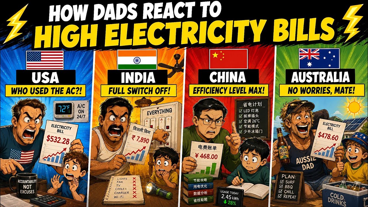 How Dads From Different Countries React to HIGH Electricity Bills 😂⚡